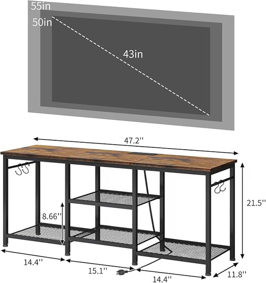 YGEOMER TV Stand for Up to 50 Inch Tvs, Entertainment Center with Outlet Led Lights Open Storage Shelves, TV Consoles for Living Room Bedroom, Rustic Brown
