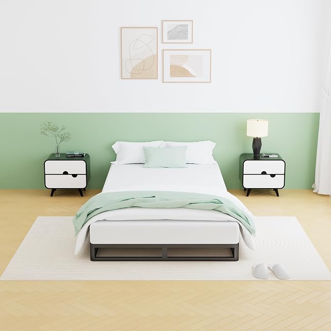 VIPSHOW 5 Inch Twin Metal Bed Frame Round Corner Low Platform Bed Frames 3000 LBS Heavy Duty Steel Slats Support Mattress Foundation No Box Spring Needed, Noise Free, Easy Assembly, Black