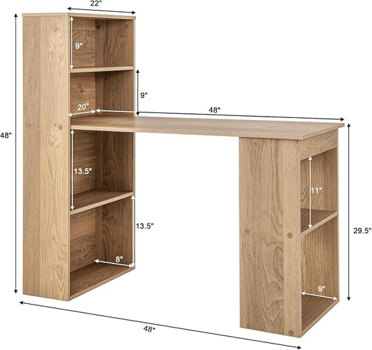 Tangkula Computer Desk with Bookshelf, Writing Study Desk with Storage Shelves & CPU Stand, Modern Compact Computer Workstation for Home & Office, Space-Saving Design(Natural)