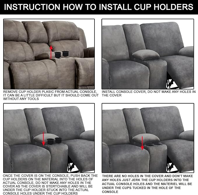 Reclining Love Seat with Middle Console Slipcover, 8-Piece Velvet Stretch Loveseat Reclining Sofa Covers, 2 seat Loveseat Recliner Cover, Thick, Soft, Washable, Loveseat Slipcovers (Light Grey)