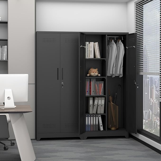72.8" H Metal Broom Closet Storage Cabinet, Garage Storage Cabinet with Pegboard & Hanging Rod Hooks for Garage Home,Black