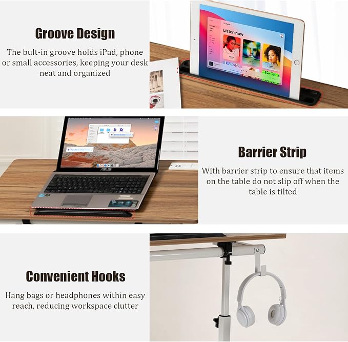 SIDUCAL Standing Desk Height Adjustable with Tiltable Tabletop, Vintage Oak
