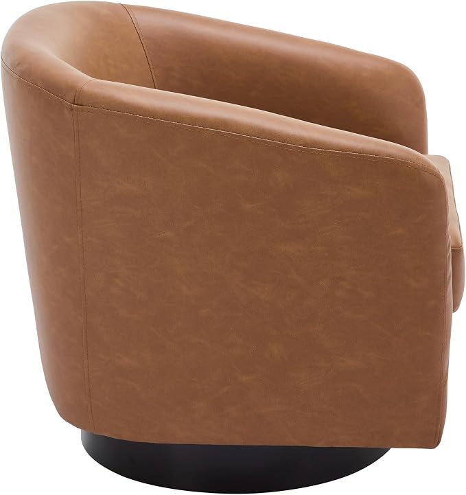 Faux Leather Swivel Barrel Accent Chairs Set of 2, Modern Upholstered Armchair Club Chair for Living Room, Round Arm Chair Bedroom Single Sofa Reading Seat - Brown