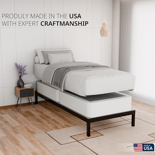 Nutan, 8-Inch Sturdy Wood Box Spring for Mattress Support - Durable and Fully Assembled, Natural Wood Foundation for Twin XL, White