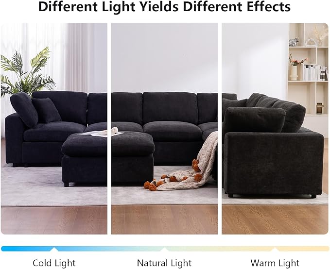 Oversized Modular Sectional Sofa Couch, Large 7 Seater Corner Sofa Modern U Shaped Sectional Couch with Ottoman Cloud Couches for Living Room, Office, Spacious Space, Black