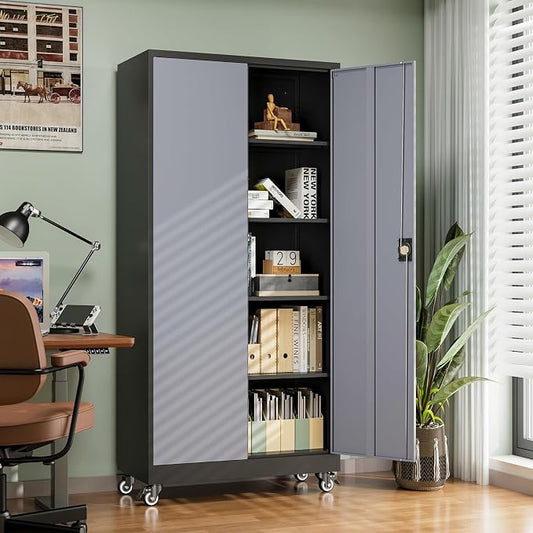 Letaya Metal Garage Storage Cabinets with Lock Door and Adjustable Shelves, Steel Tool Cabinets for Home,Office,Warehouse Organisieren (Black Grey, 75" H)
