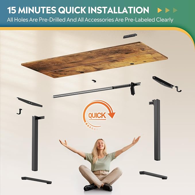 DEVAISE 63 Inch Electric Standing Desk, 3 Adjustable Computer Desk for Home Office, Ergonomic Sit to Stand Desk with LED Touchscreen,Headphone Hook, 3 Memory Preset, with Split Top, Rustic Brown