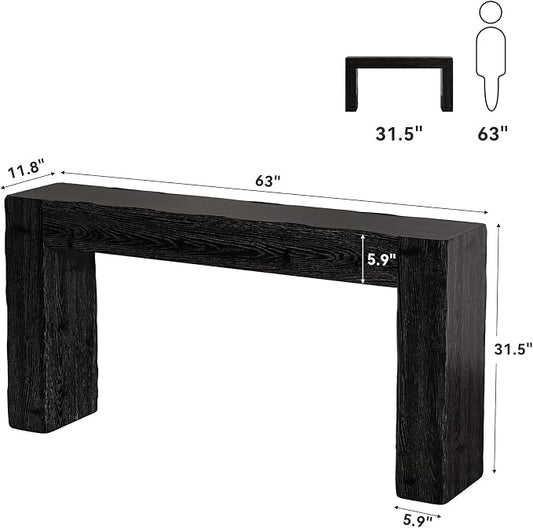 Solid Wood Console Table, 63-Inch Farmhouse Sofa Table Behind Couch for Entryway, Living Room, Foyer, Easy Assembly (Black)