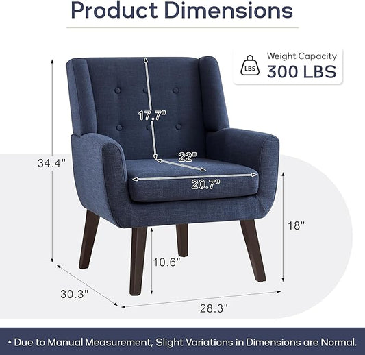 HUIMO Accent Chairs Set of 2,Upholstered Button-Tufted Linen Living Room Chairs,Mid Century Modern Armchair with Fabric,Comfy Arm Chairs for Club Living Room Reading Bedroom,Waiting Room Dark Blue