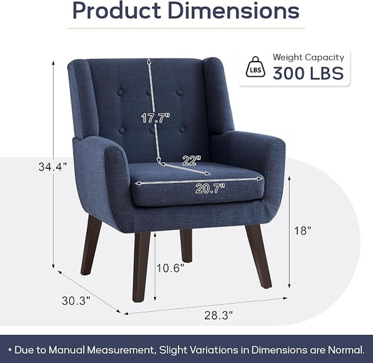 HUIMO Accent Chair Living Room Chair, Upholstered Button Tufted Armchair, Linen Fabric Sofa Chairs for Bedroom, Living Room, Mid Century Modern Comfy Reading Chair (Dark Blue)