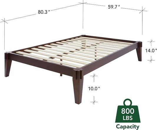 Bme Chalipa 14” Solid Wood Bed Frames - Wood Platform Bed Frame - Japanese Joinery Bed Frame - Wood Slat Support - Bed Without Box Spring - Easy Assembly - Minimalist & Modern Style, Walnut - Full