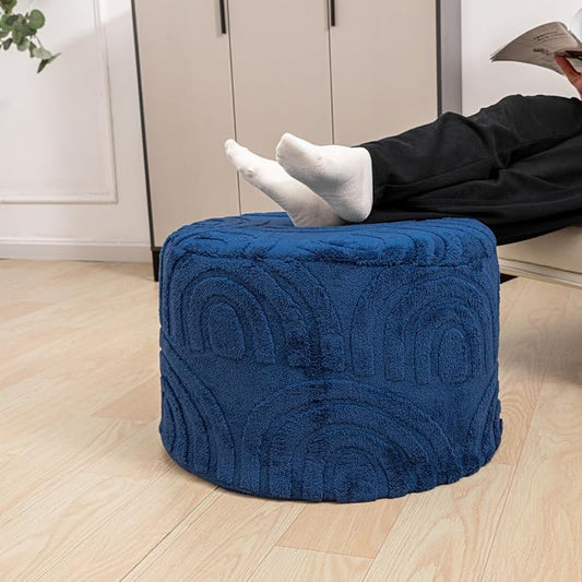 Asuprui Plush Fabric Ottoman Footrest – 20"x14" Soft Foam Pouf with Removable Cover Perfect for Living Room, Bedroom & Dorm(Dark Blue)