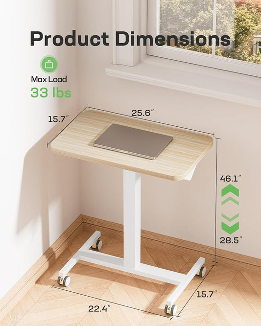 Marsail Mobile Standing Desk, Wider Height Adjustable Computer Desk, Rolling Sit Stand Desk with 4 Lockable Wheels, Ergonomic Desk for Home Office and Classroom, Natural