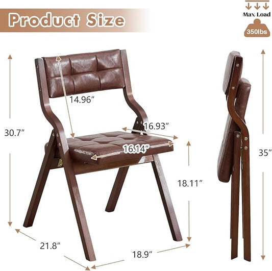 2-Pack Folding Dining Chairs with Cushion,Faux Leather Padded Foldable Dining Chairs,Portable Wooden Folding Chairs for Dining Rooms Kitchen Wedding and Party Indoor Brown