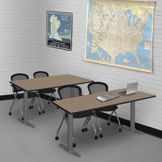 Romig Pillar 42 x 24 in. Steel T-Base Training Seminar Table- Noble Oak/Grey Base