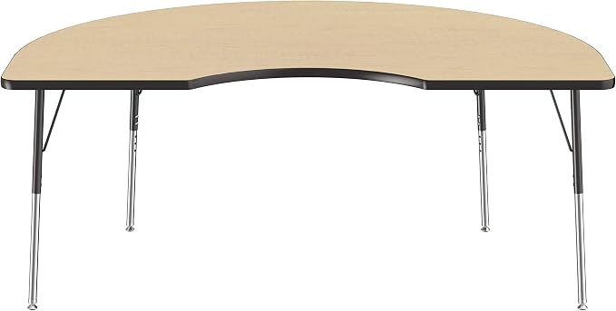 FDP Kidney Activity School and Office Table (48 x 72 inch), Standard Legs with Swivel Glides for Collaborative Seating Environments, Adjustable Height 19-30 inches - Maple Top and Black Edge