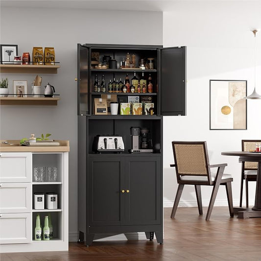 COFaR 69" Tall Modern Kitchen Pantry,Metal Storage Cabinet with Adjustable Shelves,Pantry Cabinet with 6-Tier,Freestanding Cupboard for Kitchen,Dining Room,Living Room,Bathroom,Black