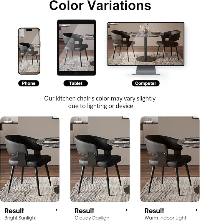 Dining Chairs Set of 2, Modern Upholstered Faux Leather Kitchen Chairs with Curved Back, Easy to Assemble & Clean for Dining Room, Restaurant, Cafe, Black