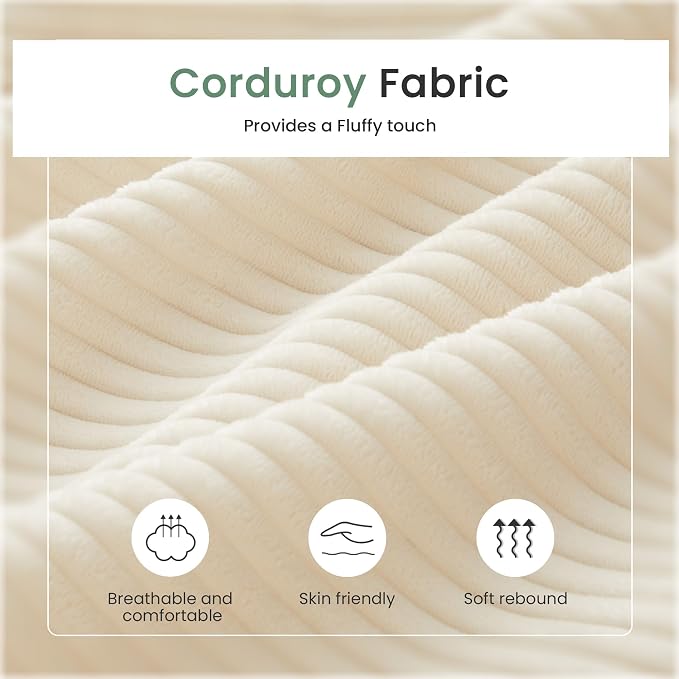 YOUDENOVA 63" Corduroy Sofa Couch Loveseat for Living Room, Small Seep Seat Loveseat Sofa for Bedroom, Comfy Chenille Couch for Small Spaces, White Corduroy