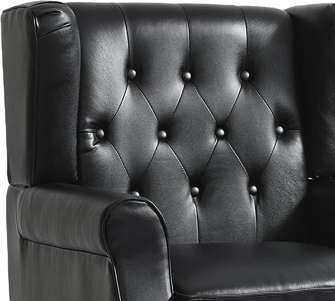 Faux Leather Accent Chair, High Back Wingback Chair Upholstered Armchair for Living Room, Comfy Single Sofa Bedroom Reading Seat with Solid Wood Legs - Black