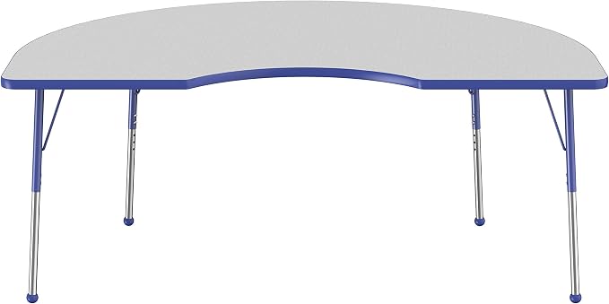 FDP Kidney Activity School and Office Table (48 x 72 inch), Standard Legs with Ball Glides for Collaborative Seating Environments, Adjustable Height 19-30 inches - Gray Top and Blue Edge