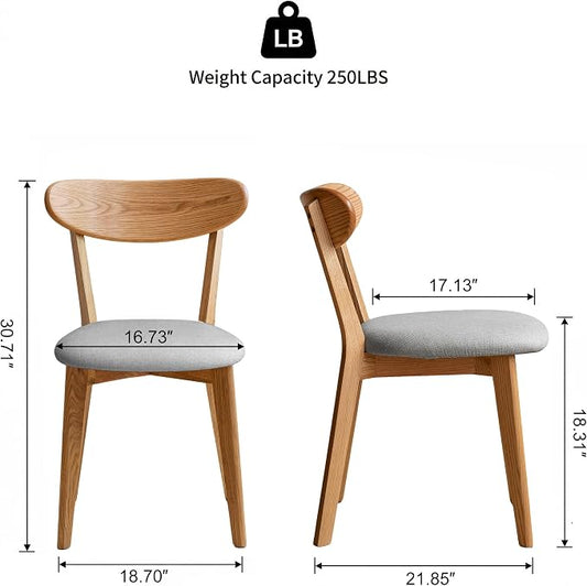 100% Solid Wood Dining Chairs,Mid Century Modern Dining Chairs with Rounded Backrest,Kitchen,Dining Room Chairs Set of 1/2/4 (2, Original Color Grey Upholstery)