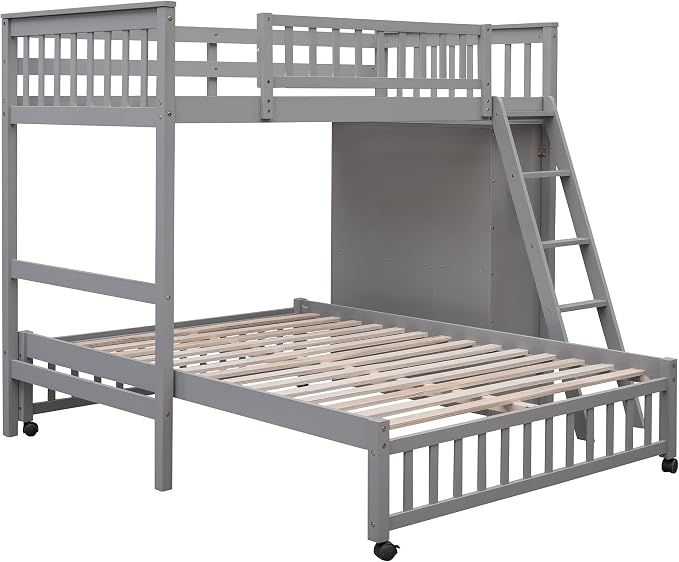 Ball & Cast Wooden Twin Over Full Bunk Bed with 6 Drawers & Flexible Shelves,Bottom Bedframe W/Wheel,Easy Assembly,Space Saving,Versatile Storage Furniture Set for Boy Girl Teen Compact Bedroom,Gray
