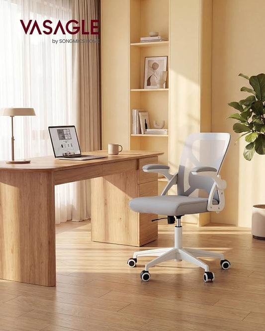 VASAGLE Ergonomic Mesh Office Chairs with Adjustable Lumbar Support, 90-105° Tilt Function, Wide Seat, Flip‑Up Armrests, Computer Desk Chairs for Home Office, Set of 2, Dove Gray