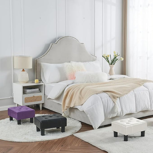 BRIAN & DANY Small Foot Stool, Leather Foot Stools with Legs, Stable Small Footstool for Living Room, White