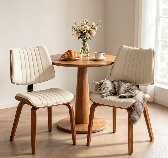 Armless Dining Chairs Set of 2, Walnut Beige | Set of 2 elegant armless chairs offering superior comfort with high-resilience foam padding and a refined beige finish