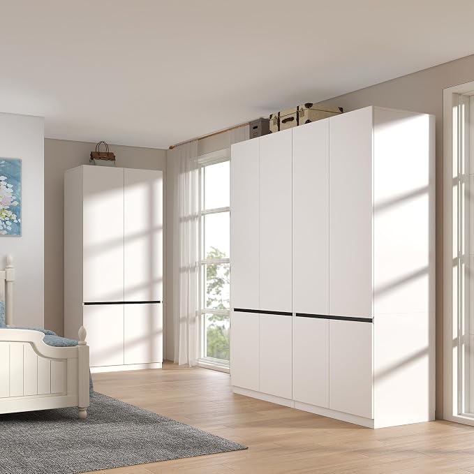 White Armoire Wardrobe Closet: 75" Large Wardrobe Closet with 2 Doors, Modern Bedroom Armoires with Storage Cabinet, Tall Wood Closets for Hanging Clothes