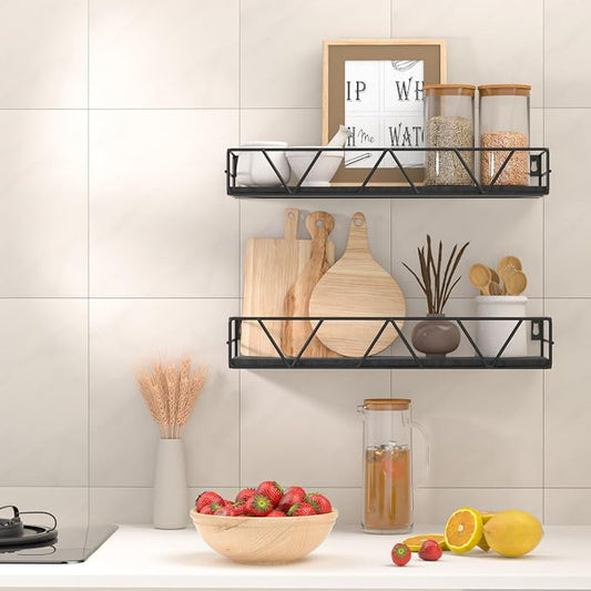 Amaoot Floating Shelves Set of 3, Home Wood Wall Shelf, Farmhouse Shelf for Bedroom, Wall Mounted Floating Shelf for Living Room, Bedroom, Bathroom, Kitchen, Office (Black 2)