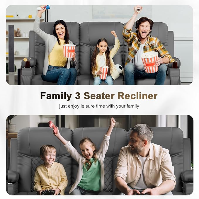 YONISEE 3 Seat Recliner Sofa with Flip Backrest Design, Loveseat Reclining Sofa with Storage Drawer, USB Ports, 2 Cell Phone Holder, Loveseat Recliner Couch for Living Room