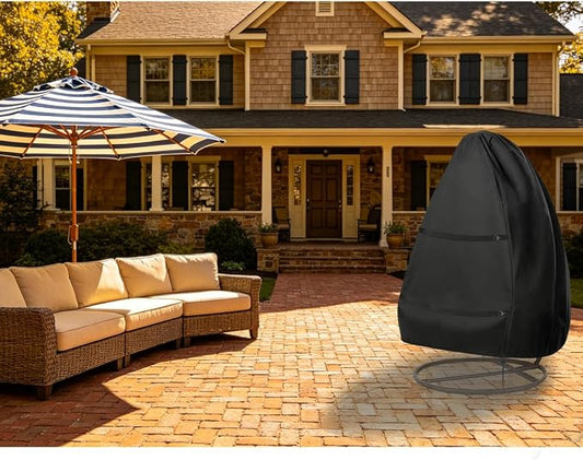FLYMEI Patio Egg Chair Cover for Wicker Swing Chair, 45W x 33D x 68H, Black | Single Seat Hanging Egg Chair Cover, Waterproof, 600D Oxford Fabric, Anti-UV coating, PU Coating, Windproof