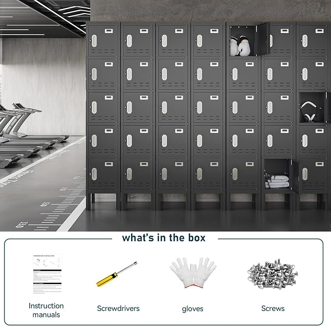 BUTISOW Metal Lockers - 66" Height Steel Lockers for Employees with 5 Door Storage Locker with Card Slot for Employees Gym School Home Office Garage - Assembly Required