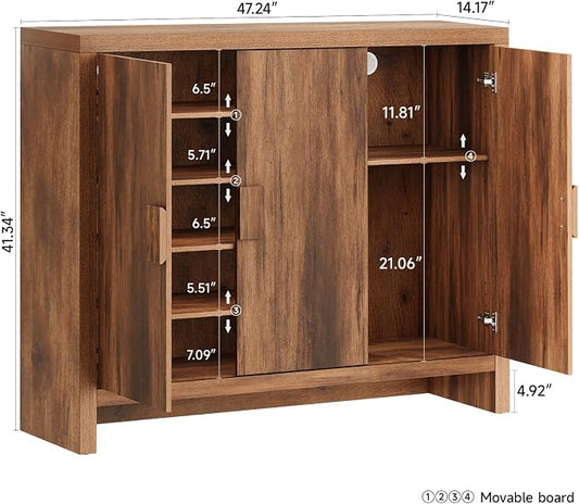 ONBRILL Shoe Cabinet with 3 Doors, 30 Pairs Shoe Storage Cabinet with Adjustable Shelves & Ventilation Hole Design, 47'' Wide Shoe Rack Shoe Organizer Cabinet for Entryway Living Room (Vintage Brown)