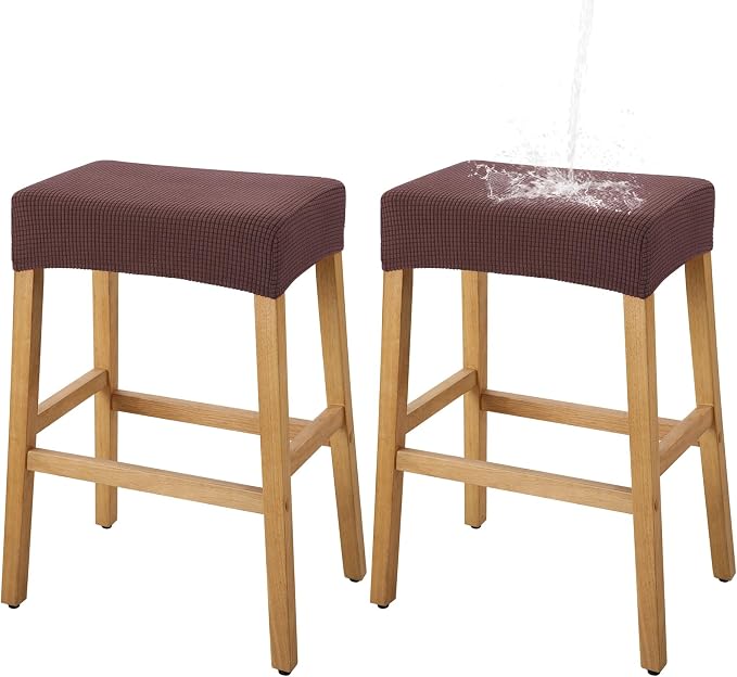 YISUN Stool Covers Rectangle - 2 Pack Stretch Waterproof Saddle Seat Cover Counter Bar Stools Bar Chairs Covers Kitchen Island Chairs Cushion Protector (2, Coffee)