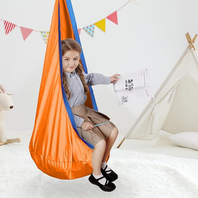 Kids Swing Seat Hammock Chair Indoor Outdoor Hanging Chair for Children (Orange)