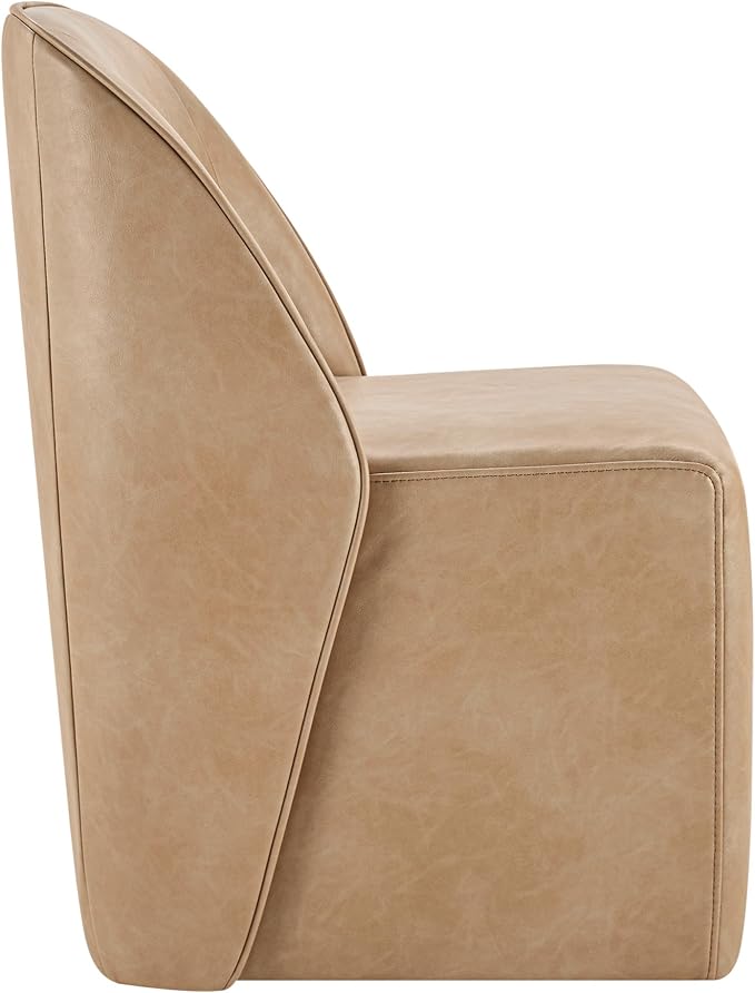 Watson & Whitely Leather Rolling Dining Chairs with Casters, Set of 2, Tan | Upholstered Seat, Removable Rollers, Modern Style, Armless Chairs for Dining Room, Living Room, Bedroom