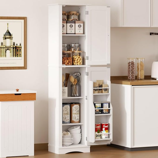 Function Home Tall Bathroom Storage Cabinet, 64" Slim Kitchen Pantry with Door Storage, Narrow Wood Freestanding Cabinets with Adjustable Shelves for Kitchen Living Room Dining Room, White