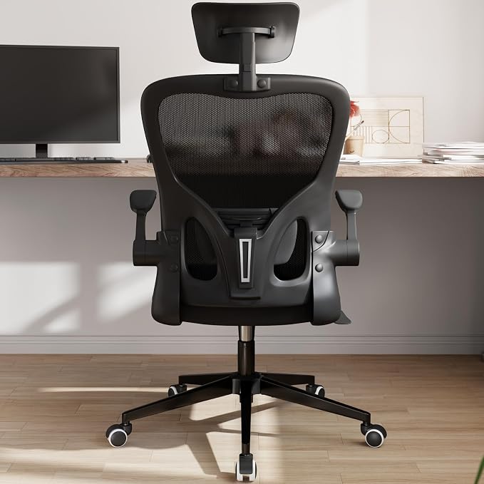 Monhey Office Chair Ergonomic Desk Chair with Lumbar Support&Headrest&Flip-up Arms Height Adjustable Rocking Swivel High Computer Chair Multi-Angle from 90° to 125° with 350LBS Capacity (03All Black)