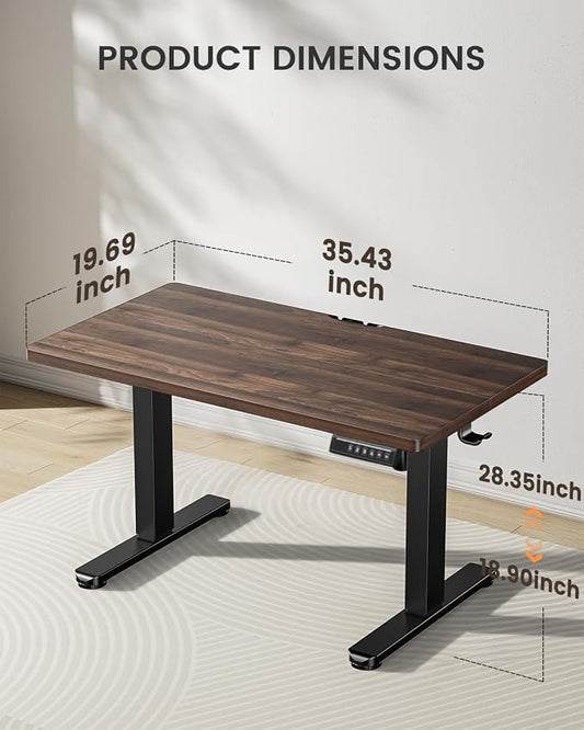ErGear Low Height Adjustable Desk, Lifts 18.9-28.4 Inches, 35 X 20 Inches Electric Standing Desk for Kids, 4 Height Memory Settings & Storage Hooks, Home Office Computer Table & Study Desk, Walnut