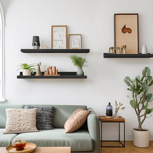 LaVie Home 23.6-Inch Black Floating Shelves for Wall Storage Set of 4 - Modern Minimalist Picture Ledge Shelf Wall Decor for Kitchen, Bedroom, Bathroom, and Living Room