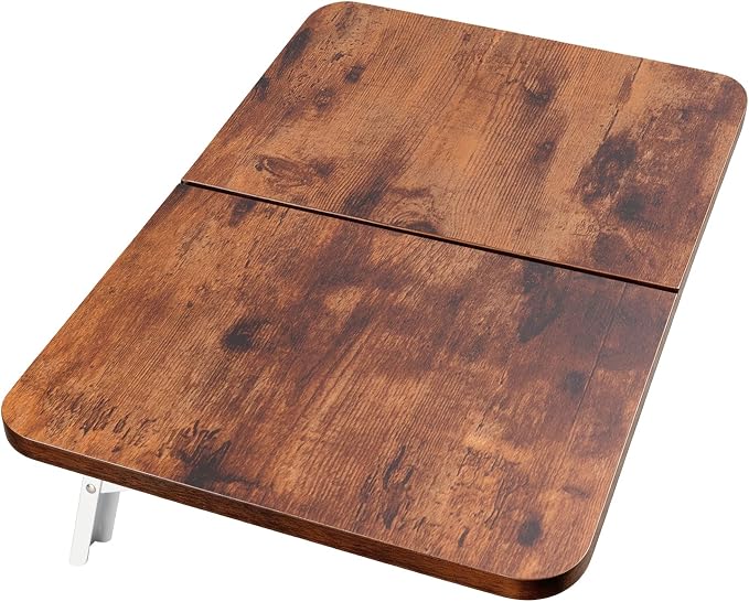 Neoaider Wall Mounted Folding Desk 23.6” x 15.7”, Brown | Drop Down Table with Metal Collapsible Brackets, Folding Wall Table for Small Spaces, Home, Office, Kitchen, Laundry Room