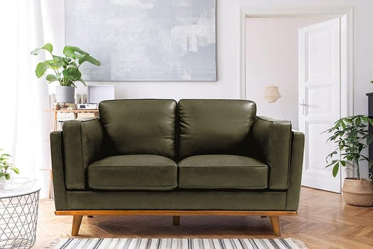 Valencia Artisan Full Leather Loveseat Sofa 66” - Pure Full Italian Nappa Leather Couch, Solid Wood Accent, Ultimate Comfort, Dark Green