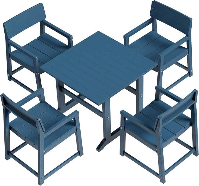 Shintenchi 5 Pieces Outdoor Dining Set,HDPE Outdoor Table and Chairs Set for 4,All Weather Patio Furniture Sets,Modern Wooden Textured Dining Sets for Backyard,Garden,Blue