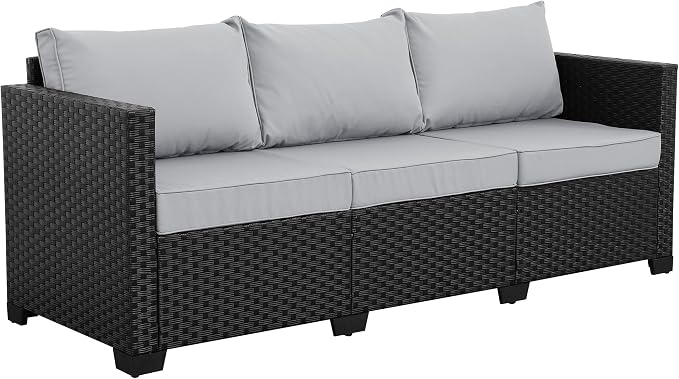 Rattaner Outdoor Furniture Outdoor Couch Patio Furniture 3-seat Sofa Deep Seat High Backrest with Waterproof Cover and Anti-Slip Cushions, Light Grey