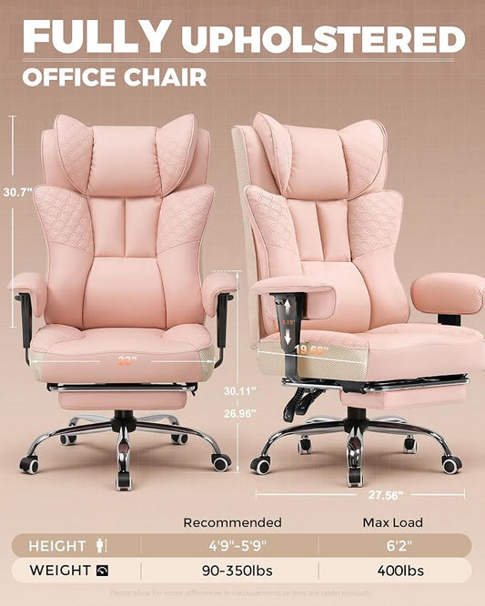 GTPLAYER Big and Tall Office Chair, Wide Ergonomic Gaming Chair with Deluxe Embossing Designed Leather with Foot Rest,150°Reclining Adjustable Soft Armrests Pocket Spring Back Support and Pillow