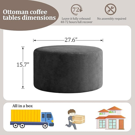 BSHOMGI Round Boneless Ottoman Oversized Ottomans for Living Room, Cloud Rectangle Pouf Coffee Table, Poofy Corduroy Foot Stoolsfor Living Room, Bedroom or Office
