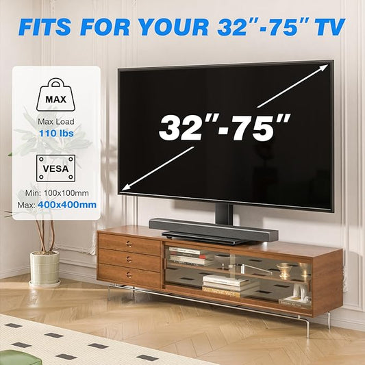 Rfiver Universal Swivel TV Stand Table Top TV Stand for 32-65,70,75 Inch LCD LED TV up to 110 lbs -Height Adjustable Center Pedestal Stand Replacement with Heavy Duty Tempered Glass Base